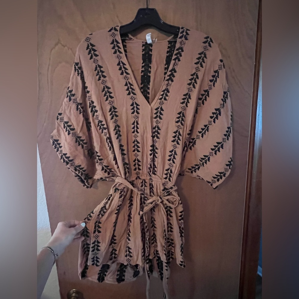 Elan Warm Brown Romper with Black Stitching Detail